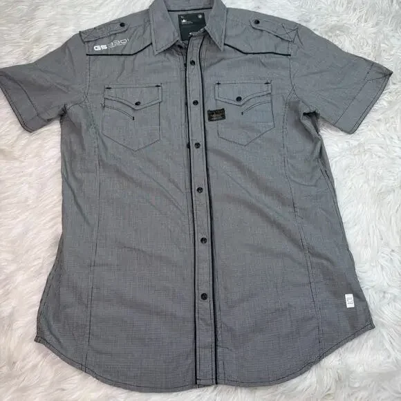 G Star Raw Men's Midnight Piping Check Shirt Black White Short Sleeve Size XL